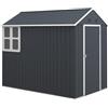 Outsunny Casetta da Giardino Porta Attrezzi in Acciaio Zincato e PP, Capanno da Esterno con 4 Prese d'Aria e Finestra, 259x171x222 cm, Grigia e Bianca