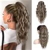 PORSMEER Extension per capelli a coda di cavallo, colore marrone/platino, con fermaglio, lunghezza 45 cm, ondulati, capelli ricci, clip in artiglio, naturale