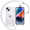 Yoedge Trasparente Glitter Cover Magnetica con Cordino per iPhone 14 Plus 6,7, Custodia Bling Brilla Laccio Tracolla Compatibile con MagSafe Magnetico Ricarica Wireless Case per iPhone14 Plus, Bianco