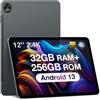 DOOGEE T20 Ultra Android 13 Tablet 32GB RAM + 256GB ROM (2TB TF) Helio G99 Octa-Core 12" 2.4K IPS Dual Display 4G LTE + 5G WiFi,10800mAh Batteria,Fotocamera 16MP, BT5.2, 3.5mm Jack, Face ID Grigio)