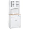 HOMCOM Credenza Alta per Cucina, Mobile Buffet in Legno Bianco, Armadio Dispensa in Stile Classico, Bianco, 68x39.5x170cm