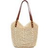 MAMUNU Borsa a mano da donna, grande, in paglia, a tracolla, con chiusura lampo, estiva, da spiaggia, da donna, in tessuto a mano, da viaggio, da spiaggia, beige.