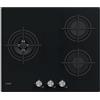 CANDY New Timeless CSG63B4PB, Piastra Gas di Cristallo, 3 Fuochi, 60 cm, Gas Naturale adattabile a Gas Butano, 7,7 KW, 3 Griglie adatte alla lavastoviglie, Valvola Sicurflame, Nero