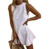 Qianderer Abito da donna Y2K senza maniche con scollo all'americana smerlato estivo casual a trapezio mini abito da spiaggia in lino Halter prendisole, Ba Bianco, XL