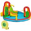 RELAX4LIFE Castello Gonfiabile, 460x420x233CM, Parco Acquatico per Bambini con 2 Scivoli, Salite d'Arrampicata, Piscina con Cannone e Divano, Canestro con Palla da Basket (Con soffiatore)