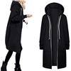 Generic Felpe con cappuccio da donna UK zip up caldo con cappuccio manica lunga plus size cappotto lunghezza al ginocchio pullover giacca top inverno felpa oversize cappotto, B-nero, XL