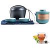 HERCHR Teiera da Viaggio in Ceramica Cinese Kung Fu, Mini Set da Tè da Viaggio in Porcellana Anti-scald Set da Teiera da Viaggio Portatile con Borsa per Infusore per Tè(Verde, 2 Tazze)