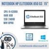 Hp Elitebook 850 G3 Notebook 15" Cpu i5-6300u Ram 8gb SSD 240gb Win10Pro 15"