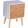 DecHome Comodino In Legno 2 Cassetti Stile Scandinavo Bianco e Legno 40x30x55 5 cm - 831D16V01