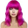 YEESHEDO - Parrucca corta rosa pastello ondulata con frangia, aspetto naturale, capelli sintetici per donne e ragazze, per feste o uso quotidiano, 35,5 cm, rosa/viola