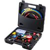 VEVOR Set di Manometro del Refrigeranti a 4 Vie per R134A R410A R22 dell'Aria Condizionata Uso Automobilistico, Set Indicatore del Collettore AC 3 Adattatori per Refrigeranti con Valigetta 31x30x8,5cm