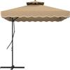 Outsunny Ombrellone Decentrato 2.5x2.5 m con Apertura a Manovella, Base a Croce e Balze, Ombrellone da Giardino con Doppio Tetto in Metallo e Poliestere 160 g/㎡, Protezione UV, Cachi