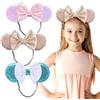 SAMARKAND Cerchietto Orecchie Minnie (3p) con Fiocco di Paillettes - Orecchie di Minnie - Fascia Elastica Regolabile Senza Mal di Testa - Cerchietto Minnie con Orecchie Topolino Bambini/Adulti (Princess)