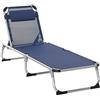 Outsunny Sedia Sdraio da Esterno Pieghevole con Poggiatesta, Lettino Prendisole da Giardino con Schienale Regolabile in Alluminio 60x165x76cm Blu Scuro