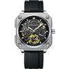 RORIOS Orologio da Uomo Automatico Meccanico Orologi da Polso Minimalista Scheletrato Orologi Casuale Impermeabile Orologi Cinturino in Silicone Bianco Nero C