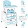 COSTWAY Seggiolone Pappa per Bambini 3 in 1, Seggiolone per Neonati con Vassoio Rimovibile, Cuscino per Seduta, Schienale Regolabile, per 6-36 Mesi, Capacità di Carico 20 kg (Blu)