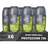 Dove Men + Care Dove Men+Care Deodorante Roll On Advanced Care Sport Fresh, Deodorante Uomo Antitraspirante Senza Alcol, con 1/4 di Crema Idratante, Protezione Fino a 72 Ore, 6 Pezzi da 50 ml