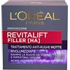 L'Oréal Paris Crema Viso Notte Revitalift Filler, Azione Antirughe Rivolumizzante con Acido Ialuronico Concentrato, 50 ml