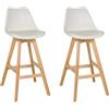 hjh LIVING sgabello da bar set di 2 SCANDI HIGH Sgabello da bar con gambe in legno, sedile in plastica con rivestimento in similpelle, altezza seduta 73 cm, bianco