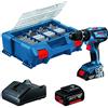 Bosch Professional 18V System Trapano-Avvitatore a Perc. a Batt. Gsb 18V-28 (Incl. 1 Batt. 2.0 Ah, 1 Batt. 4,0 Ah, Caricabatt. Gal 18V-20, L-Case Pick&Click e Set Accessori 100 Pz) Blue, 1/2_pollice