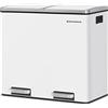 SONGMICS Pattumiera a Doppio Secchio, 2 x 24L, Cestino della Spazzatura con 2 Scomparti, a Pedale, Chiusura Morbida, 2 Secchi Interni e Manici di Plastica, Bianco LTB48WT, 2 x 24 L
