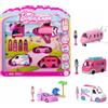 Barbie Mini BarbieLand Reveal, set con 4 mini veicoli iconici e 4 mini bambole abbinate, effetto a sorpresa cambia colore, giocattolo per bambini, 4+ anni, JGL30