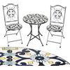 BAKAJI Set Tavolo 60 x 70 cm + 2 Sedie Pieghevoli con Decorazione Mosaico, Tavolino Resistente Salvaspazio per Arredo Esterno, Giardino, Terrazzo, Struttura in Metallo Colore Nero (Design 3)