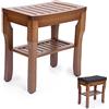 StrongTek Sgabello da Doccia in Bambù con Cuscino, per Bagno/Soggiorno, Poggiapiedi per Rasatura, Sedile con Spazio di Stoccaggio, Ideale per Adulti e Anziani, Espresso
