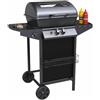 BAKAJI Barbecue a Gas e Pietra Lavica 2 Fuochi Bruciatori Griglia Acciaio inox con Piano d'appoggio e Fornello Laterali 2 Ruote e Coperchio Grill BBq per Esterno Giardino Terrazzo