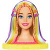 Barbie - Super Chioma Hairstyle Capelli Arcobaleno, testa pettinabile con capelli biondi e ciocche arcobaleno fluo da acconciare, con accessori Color Reveal, giocattolo per bambini, 3+ anni, HMD78