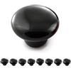 Ganzoo set da 8 pomelli per mobili, porcellana e ceramica, nero, stile vintage shabby chic antico, superficie liscia lucida, misura 32 mm diametro e 23 mm profondita, fissaggio tramite vite regolabile
