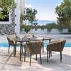 DEGHI Set pranzo in alluminio antracite con tavolo 160x90 cm e 4 poltrone schienale in corda e cuscini - Kyla
