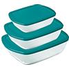 Pyrex® - Cook & Store - Set di 3 piatti rettangolari in vetro con coperchi (0,4 l, 1,1 l e 2,5 l) - Senza BPA