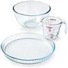 Pyrex - Kit pasticceria 3 prodotti - 1 x 0.5L misurino + 1 x 2L ciotola di miscelazione + tortiera - Vetro borosilicato - Antigraffio - Made in France