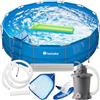 tectake® Set Completo Piscina, Piscina da Giardino con Struttura in Acciaio, Piscina Fuori Terra, Piscina per Esterni, Piscina Grande con Accessori, Ø 450 cm - Blu