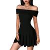 AOWVUTS Vestito Donna Elegante Senza Maniche Sexy Vestito Corto con Spalle Scoperte Casual Mini Abito da Sera Nero Aderente Abiti Bodycon Swing Estivo per Discoteca Cocktail Festa Party