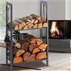 BAKAJI Portalegna Verticale Supporto Scaffale in Metallo Porta Legna 2 Ripiani da Interno Esterno Legnaia Casa Giardino per Camino Caminetto Stufa Design Moderno (100 x 60 x 30 cm)