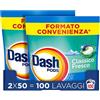 Dash Pods Detersivo Lavatrice In Capsule, 100 Lavaggi (2x50), Classico Fresco, Rimuove Le Macchie, Efficace A Freddo Anche E In Cicli Brevi
