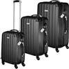 TecTake® Set 3 Valigie, Rotelle Girevoli, Trolley Rigidi in ABS, Maniglie Telescopiche, Lucchetti a Combinazione, Set Viaggio con Bilancia ed Etichette per Bagagli - Nero
