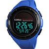 FeiWen Solare Orologi da Polso da Unisex Outdoor Militare Sportivi Digitali Orologio Grande Plastica Cassa e Gomma Banda 50M Impermeabili Multifunzione LED Controluce Allarme (Blu)