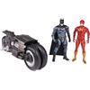 DC Comics THE FLASH - Confezione da Batcycle + 2 statuette da 10 cm, veicolo + figure articolate, rivivi le avventure dei supereroi Batman e Flash, film The Flash, giocattolo per bambini 3 anni e +