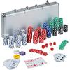 Relaxdays Valigetta Poker, 500 Chips Laser, 2 Mazzi di Carte, 5 Dadi, Dealer, Richiudibile & Portatile,Alluminio,Argento