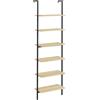 HOMCOM Scaffale scala da parete libreria scaffale portaoggetti stile industriale 6 ripiani in acciaio nero effetto legno naturale - dim. 60L x 30L x 206H cm