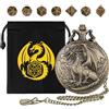 DND NURD Set di dadi mini DND con custodia a conchiglia per orologio da tasca Steampunk, 7 dadi in metallo poliedrico, bronzo