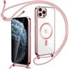 Oelrstfe Cover Magnetica con Cordino per iPhone 11 Pro, Rose Gold | Trasparente Custodia con Magnetico Sottile con Laccio Collana Tracolla Regolabile Antiurto Case con Collana