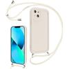 Coalbooliy Cover per iPhone 13 mini 5,4 con Cordino per Cellulare, Custodia Silicone con Regolabile Collana Sottile Morbida Case Protezione della fotocamera Antiurto con Necklace, Bianco