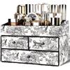 GORESE Organizzatore per Cosmetici, 2 Ripiani 3 Cassetti Organizer Trucchi in Pelle Porta Trucchi Organizer da Scrivania Organizer Bagno per Camera da Letto, Bagno, Tavolo da Toeletta(Vintage Nero)