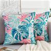 Velvhom Copricuscini Divano 40x40 cm Foglia di Palma Verde Tropicale Botanico Federe per Cuscini Decorativi Primavera Estate Fodera per Cuscino Poliestere Biancheria Fodere Quadrate per Cuscino Set di 2