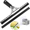 YONGQING Pulitore per finestre professionale, 30 cm, in acciaio inox, nero con impugnatura in gomma morbida, per vetro, piastrelle, pulizia delle finestre, con strisce adesive e ganci di ricambio