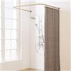 Yampos Bastone Tenda Doccia a Forma di U, [Entrambi i lati: 60 cm - 132 cm, Medio: 76,2 cm - 116,8 cm] Barra Doccia Angolare Regolabile per il Bagno con 12 Ganci e Supporto per Soffitto